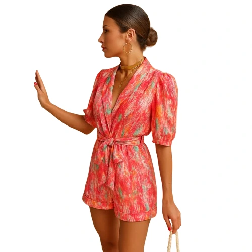 Teexden Women's Short Printed Jumpsuit – Belted Vacation Romper - Image 2