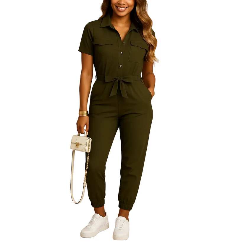 Teexden Women's Tailored Slim Fit Jumpsuit – Button Front Dressy One-Piece