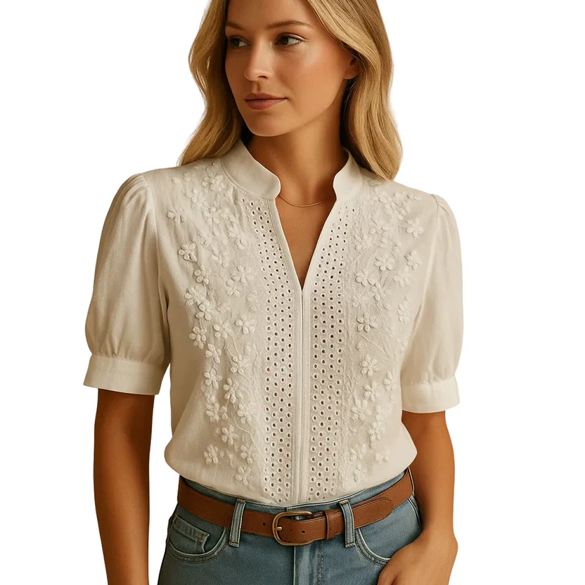 Teexden Women's White Button-Down Blouse – Tailored Business Casual Shirt