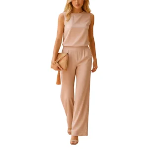 Teexden Women's Wide Leg Jumpsuit – Round Neck Dressy Outfit for Work